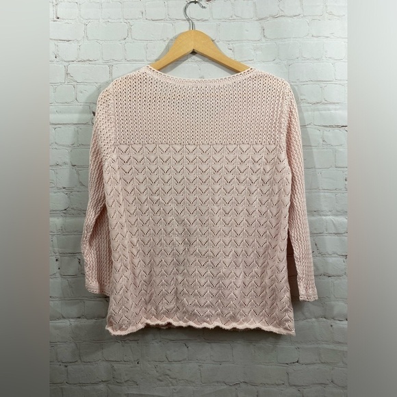 LL Bean Cardigan Women’s Size Large Light Pink Knit Button Up Linen/Cotton - Picture 2 of 8